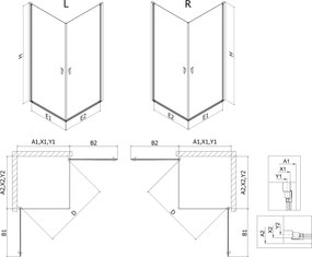Mexen Mist-B Duo, 2-krídlový výklopný sprchový kút 95 x 95 cm, číre sklo, zlatý matný profil, 8A2-095-095-55-00