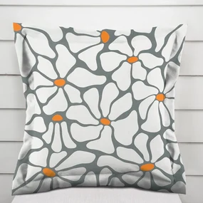 Biante Bavlnená obliečka na vankúš s lemom Sandra SA-491 Biele designové kvety na sivom 35 x 45 cm