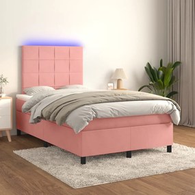 Posteľný rám boxsping s matracom a LED ružový 120x200 cm zamat 3136118