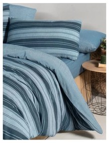 Modré 4-dielne predĺžené obliečky na dvojlôžko s plachtou 200x220 cm Stripes – Mila Home