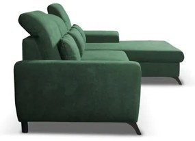 Rozkladacia rohová čalúnená sedacia súprava v tvare L s úložným priestorom ALTA, pravá, zelená