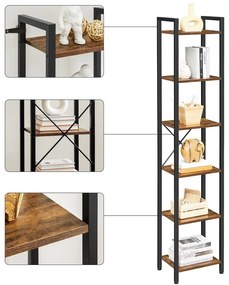 SongmicsHome Policový regál na knihy NOEL, 40x30x187,5cm, čierna/hnedá