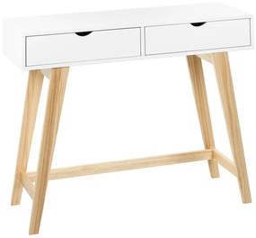 Konzolový stolík s 2 zásuvkami biela/svetlé drevo SULLY Beliani