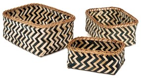 Súprava 3 úložných bambusových košíkov Compactor Natural And Black Bamboo