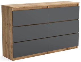 Veľká komoda 6 zásuviek ARIE šírka 120cm Wotan Dub/Antracit