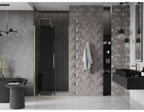 Mexen Velar, posuvné sprchové dvere do otvoru 100 cm, 8mm šedé sklo, zlatá matná, 871-100-000-41-55