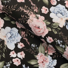 Biante Vankúš valec bonbon Sandra SA-449 Modro-ružové kvety na čiernom 15x60 cm