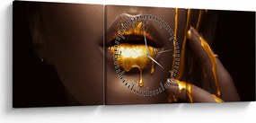 Obraz - Žena so zlatými perami (s hodinami) (90x30 cm)