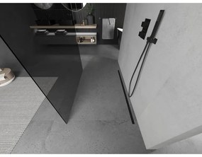 Mexen Kioto, priechodná sprchová zástena 110 x 200 cm, 8mm šedé sklo, 2x čierna stabilizačná rozpera, 800-110-002-70-40