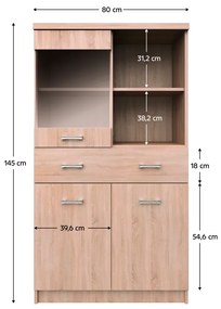 Kondela Vitrína 2D1W1S/80 , dub sonoma, TOPTY TYP 34