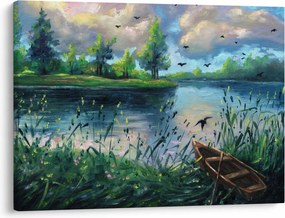 Obraz - Olejomaľba, Letný podvečer pri jazere (70x50 cm)