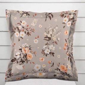 Biante Bavlnená obliečka na vankúš s lemom Sandra SA-739 Ruže a konvalinky na béžovosivom 40 x 40 cm