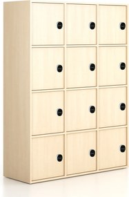 Kancelárska skriňa FRAME, 12x dvere, 1299 x 450 x 1735 mm, RFID zámok, breza