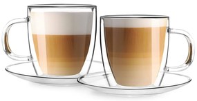 Súprava 2 dvojstenných sklenených šálkov s tanierikom Vialli Design, 250 ml