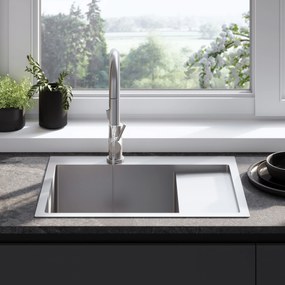 Rea Fin, 1-komorový oceľový drez 620x480x185 mm, brúsená oceľ, ZLE-06012