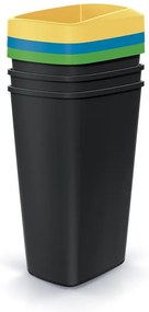 Set košov na triedený odpad, hranaté, 3 x 45 l, farebná