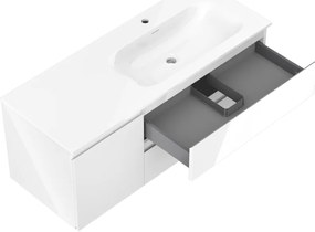 Mexen Orio, kúpeľňová skrinka 120 cm s pravým umývadlom Vela, 2S, 1D, biela lesklá, 91A13-12047-3-BBFFF00-W23P00