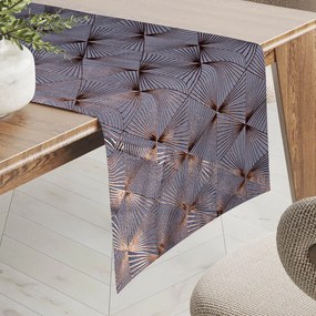 Biante Zamatový behúň na stôl Isabela IBL-003 Rose Gold trojuholníky na sivom 35x120 cm