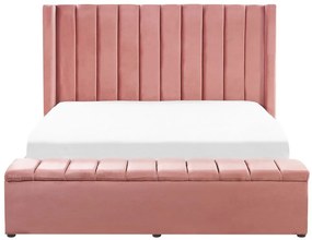 Zamatová posteľ s úložným priestorom 180 x 200 cm ružová NOYERS Beliani