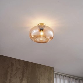 Art Deco stropné svietidlo mosadz s jantárovým sklom 40 cm - Busa