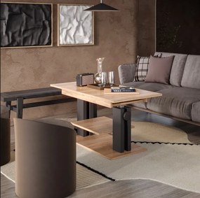 Výškově nastavitelný rozkládací konferenční stolek Moduvo 120/170 cm dub Halifax/černý