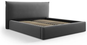 Tmavosivá čalúnená dvojlôžková posteľ s úložným priestorom a roštom 160x200 cm Elio – Milo Casa