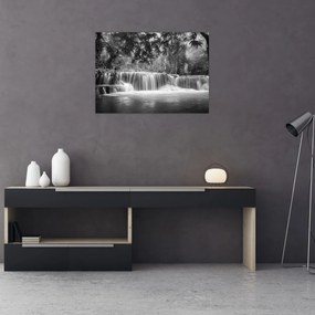 Obraz - Čiernobiely vodopád (70x50 cm)