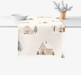 Goldea vianočný behúň na stôl 100% bavlnené plátno - zasnežená dedinka 20x140 cm