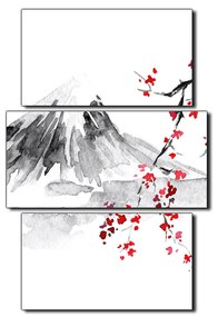 Obraz na plátne - Tradičné sumi-e obraz: sakura, slnko a hory - obdĺžnik 7271C (105x70 cm)