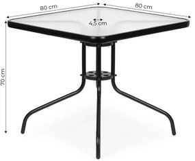 Sklenený záhradný stolík 80x80 cm, s otvorom na slnečník MultiGarden