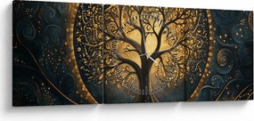 Obraz – Strom so zlatou aurou (s hodinami) (90x30 cm)