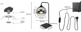 Stolová lampa BERGEN, 1x chrómové/transparentné tienidlo (fi 15cm)