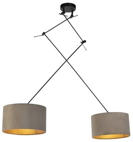 Závesná lampa so zamatovými odtieňmi taupe so zlatom 35 cm - Blitz II čierna