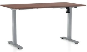 Výškovo nastaviteľný stôl OfficeTech A, 140 x 80 cm, sivá podnož, orech