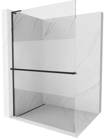 Mexen Kioto+ L, sprchová zástena Walk-In s poličkou a vešiakom 70 x 200 cm, 8mm číre sklo-námraza, čierny profil, 800-070-123-70-30