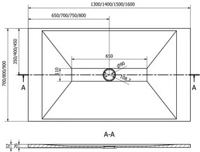 Mexen Toro, SMC obdĺžniková sprchová vanička 150 x 90 cm, biela, zlatá krytka, 43109015-G