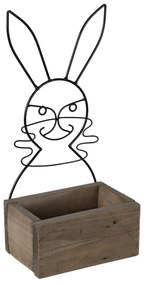 Hnedý drevený box s kovovým zajačikom - 20 * 13 * 10/44 cm