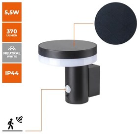 LED solárne nástenné svietidlo so senzorom SOLARIS3 LED/5,5W/3,7V 4000K IP44