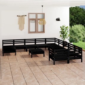 12-dielna záhradná sedacia súprava čierna borovicový masív 3083323