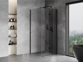 Mexen Mist-F T, 1-krídlový skladací sprchový kút pravý 85 x 85 cm, číre sklo, čierny profil, 8A6T-085-085-70-00-P