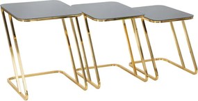 Sada 3 ks odkladacích stolčekov Simple zlatá/čierna