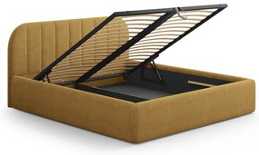 Čalúnená dvojlôžková posteľ s úložným priestorom s roštom 160x200 cm v horčicovej farbe Juno – Windsor &amp; Co Sofas