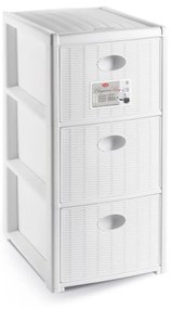 STEFANPLAST Úložný plastový regál Elegance Slim, 3 zásuvky, biely