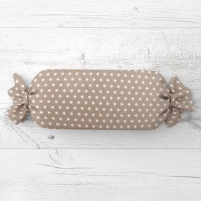 Biante Vankúš valec bonbon Sandra SA-349 Biele hviezdičky na svetlo hnedom 15x40 cm