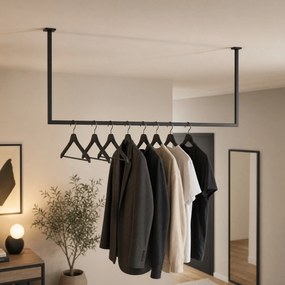 Dekorstudio Kovový stropný vešiak na oblečenie v štýle loft – čierny