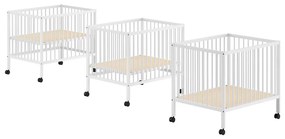 Biela detská ohrádka z bukového dreva s nastaviteľnou výškou/na kolieskach 95x75 cm Dino – Vipack
