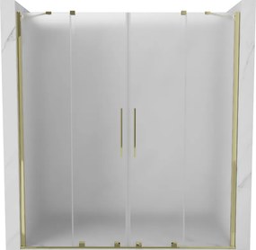 Mexen Velar Duo, posuvné sprchové dvere do otvoru 200 cm, 8mm sklo námraza, zlatá lesklá, 871-200-000-32-50