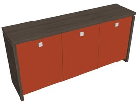 Nízka skriňa Verno 188 x 46 x 90 cm, sklenené dvere, dub antracit / oranžová