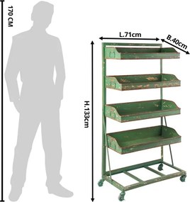 Zelený kovový regál s boxy na kolieskach Boxx - 71 * 40 * 133 cm