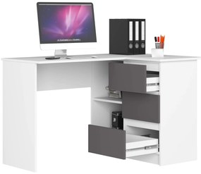 Rohový písací stôl B16 124 cm bílý/šedý pravý